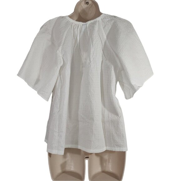 A New Day White Top Women Size M Keyhole Tie Neckline Wide Sleeve Textured NEW - Picture 4 of 8